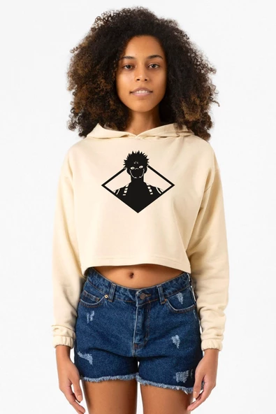 Jujutsu Kaisen Anime Sukuna White Head Bej Kadın Crop Kapşonlu ürün görseli