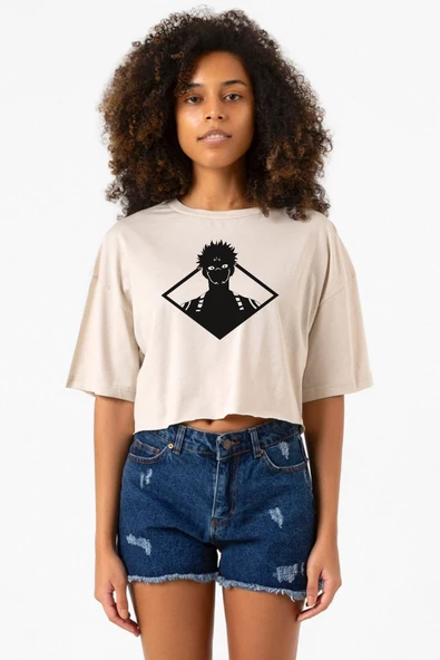 Jujutsu Kaisen Anime Sukuna White Head Bej Kadın Crop Tshirt