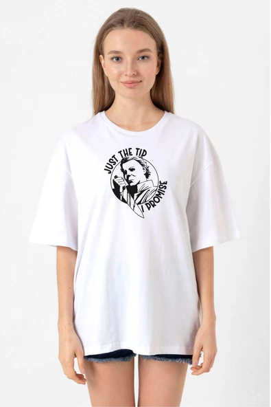 Just The Tip I Promise Halloween Beyaz Kadın Oversize Tshirt ürün görseli 1