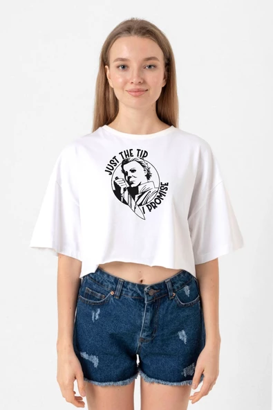 Just The Tip I Promise Halloween Beyaz Kadın Crop Tshirt