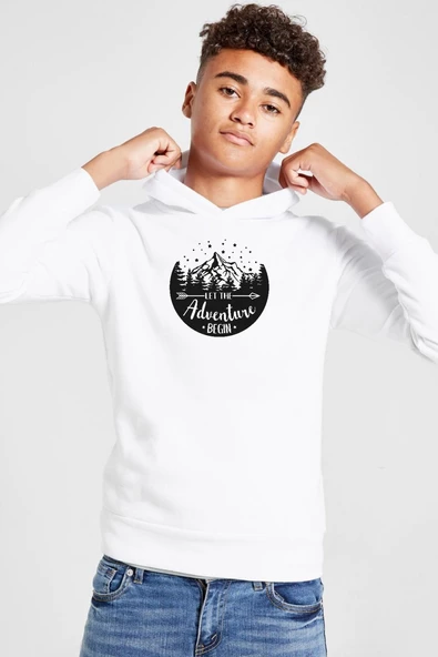 Let The Adventure Begin Beyaz Çocuk 3ip Kapşonlu  Sweatshirt