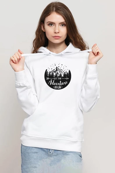 Let The Adventure Begin Beyaz Kadın 3ip Kapşonlu Sweatshirt