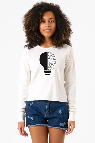 Lightbulb & Brain Ekstra Uzunkol Sweatshirt Ekru