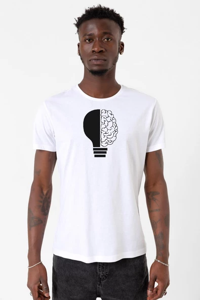 Lightbulb & Brain Beyaz Erkek Bisikletyaka Tshirt