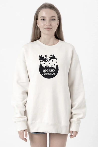Merry Christmas Sleigh Beyaz Kadın 2ip Sweatshirt ürün görseli