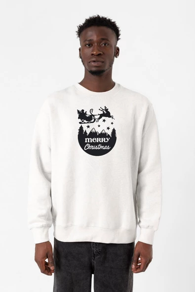 Merry Christmas Sleigh Beyaz Erkek 2ip Sweatshirt