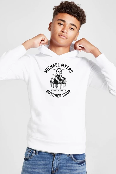 Michael Myers Butcher Shop Beyaz Çocuk 3ip Kapşonlu  Sweatshirt