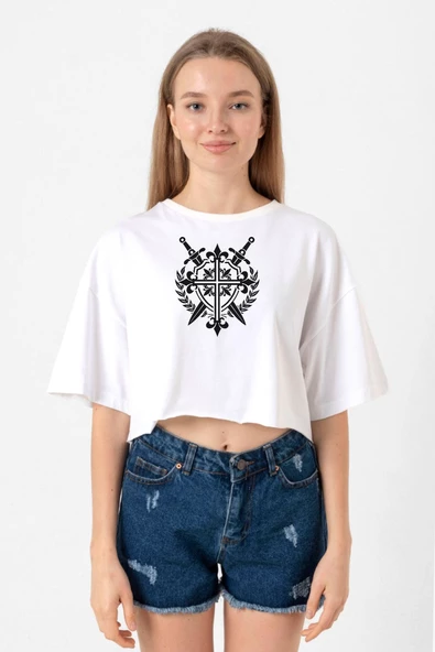 Monogatari Anime Episode Clan Symbol Beyaz Kadın Crop Tshirt