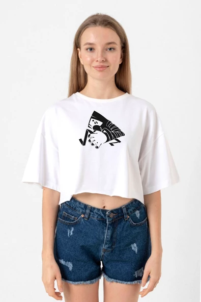 Monogatari Anime Suruga Monkey Symbol Beyaz Kadın Crop Tshirt