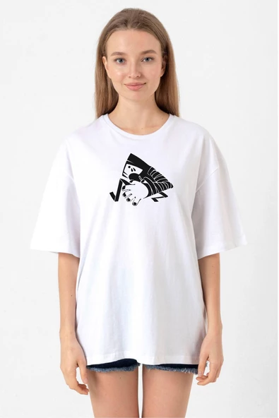 Monogatari Anime Suruga Monkey Symbol Beyaz Kadın Oversize Tshirt ürün görseli 1
