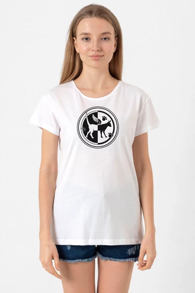 Monogatari Anime Tsubasa Cat Symbol Beyaz Kadın Bisikletyaka Tshirt