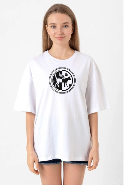 Monogatari Anime Tsubasa Cat Symbol Beyaz Kadın Oversize Tshirt