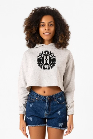 Monsta X Monbebe Coffee Beyaz Kırçıllı Kadın Crop Kapşonlu ürün görseli