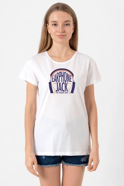 My Hero Academi Anime Earphone Jack Beyaz Kadın Bisikletyaka Tshirt