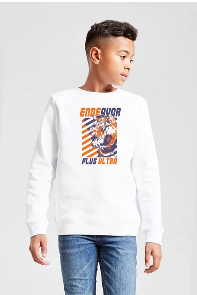 My Hero Academi Anime Endeavor Plus Ultra Beyaz Çocuk 2ip Sweatshirt