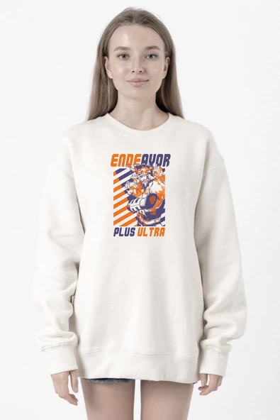 My Hero Academi Anime Endeavor Plus Ultra Beyaz Kadın 2ip Sweatshirt