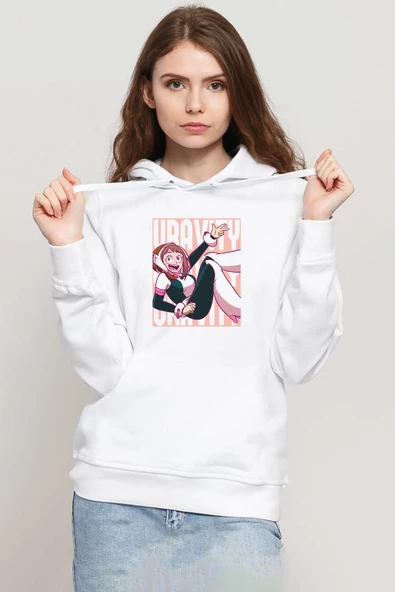My Hero Academi Uravity Minimal Beyaz Kadın 3ip Kapşonlu Sweatshirt ürün görseli