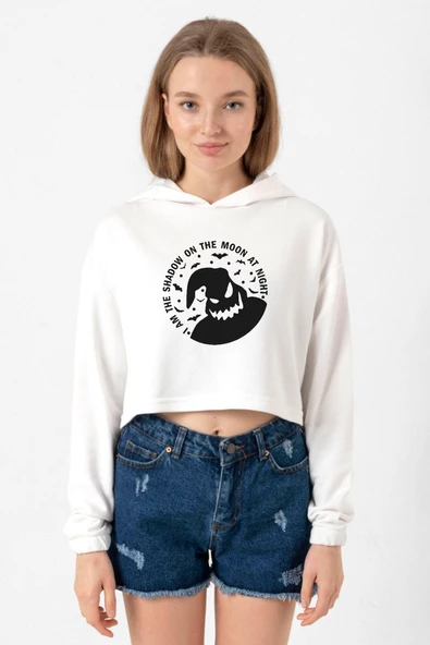 Oogie Boogie Ekru Kadın Crop Kapşonlu ürün görseli
