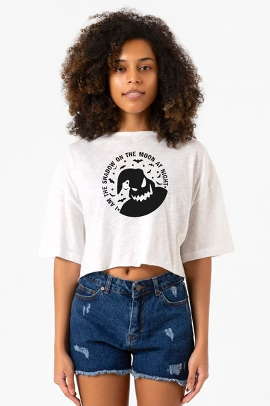 Oogie Boogie Beyaz Kırçıllı Kadın Crop Tshirt