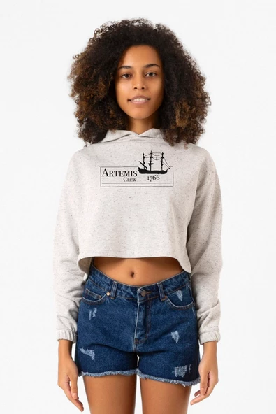 Outlander Artemis Crew Beyaz Kırçıllı Kadın Crop Kapşonlu ürün görseli