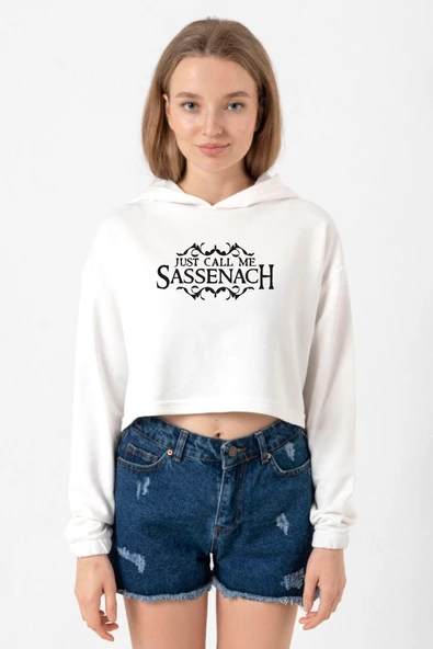 Outlander Just Call Me Sassenach Ekru Kadın Crop Kapşonlu