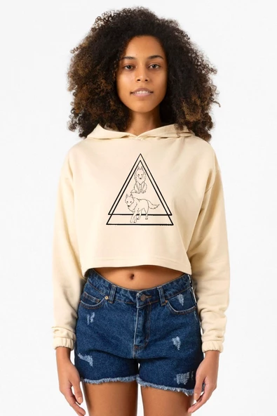 Princess Mononoke Wolves Bej Kadın Crop Kapşonlu ürün görseli