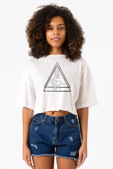 Princess Mononoke Wolves Beyaz Kırçıllı Kadın Crop Tshirt