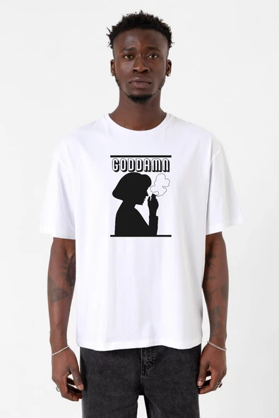 Pulp Fiction  Goddamn Beyaz Erkek Oversize Tshirt