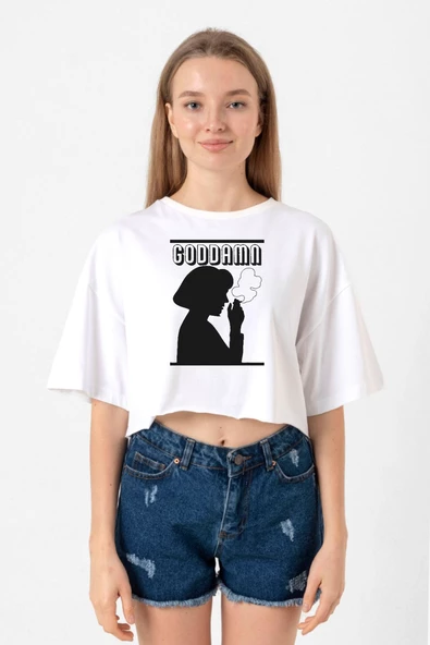 Pulp Fiction  Goddamn Beyaz Kadın Crop Tshirt ürün görseli 1