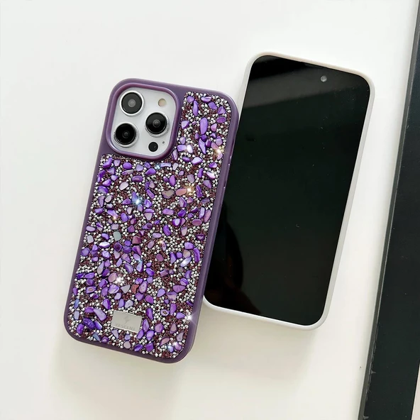 İphone 15 Plus Sw Taşlı Premium Lüx Silikon Cep Telefonu Kılıfı - 12