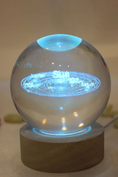 3D Led Işık Cam Küre Çok Işıklı Evren Güneş Sistemi Samanyolu - 3