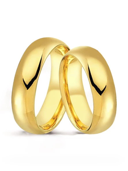 Düz Bombeli İçi Dolu Bombe 6 mm 14 Ayar Altın Alyans Yüzük - Resim 3