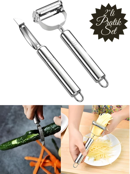 Paslanmaz Çelik Turbo Jülyen Sebze Meyve Çift Taraflı Soyma Bıçağı Seti Jülyen Soyucu Ve Soyacak 2li Pratik Soyacak ürün görseli