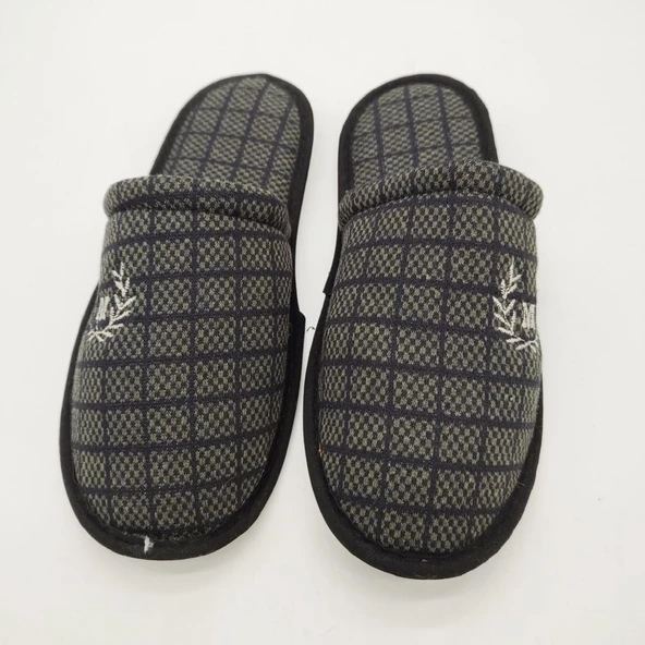 Haki Renk Kare Desenli Erkek Terlik - 4