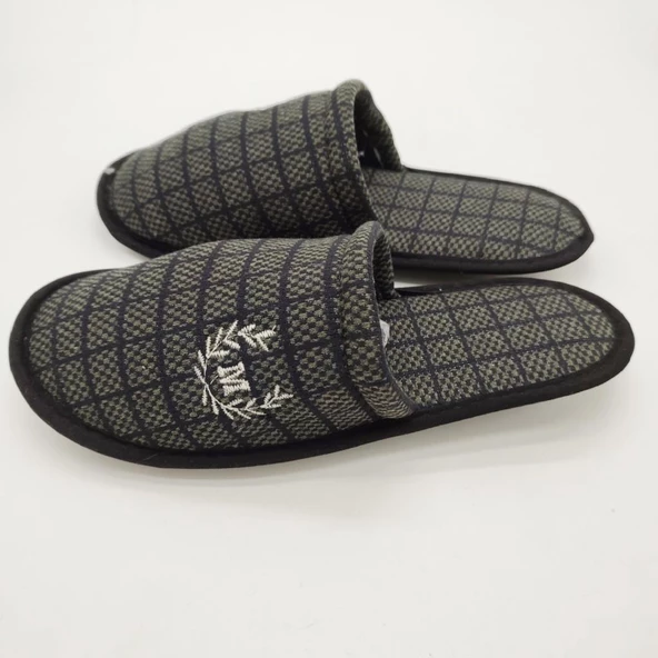 Haki Renk Kare Desenli Erkek Terlik - 5