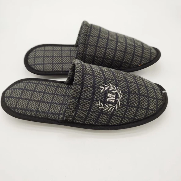 Haki Renk Kare Desenli Erkek Terlik - 2