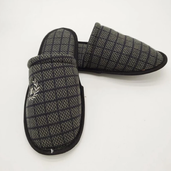 Haki Renk Kare Desenli Erkek Terlik - 3