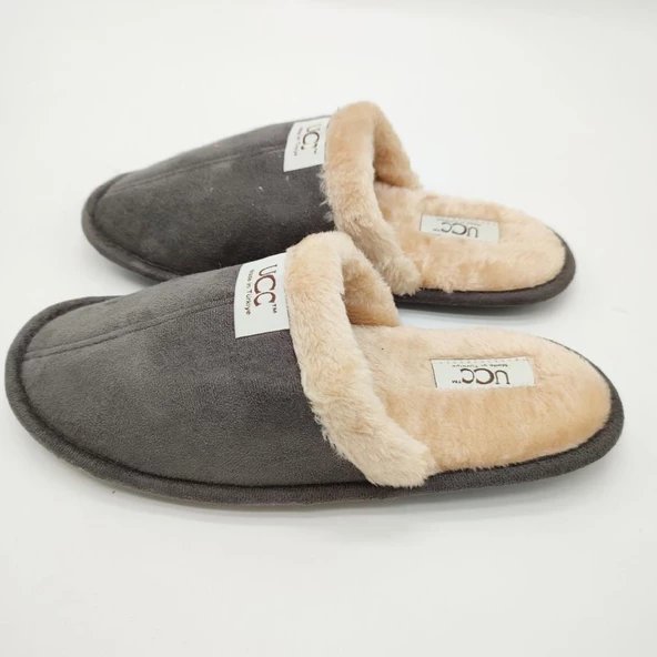 Gri Renk Şık Tasarımlı Tüylü Model Erkek Terlik - 12