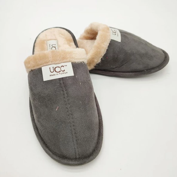 Gri Renk Şık Tasarımlı Tüylü Model Erkek Terlik - 10