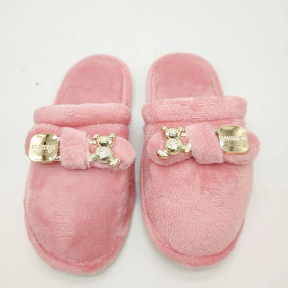 Ayıcık Papyonlu Model Kadın Terlik Pudra Renk - 4