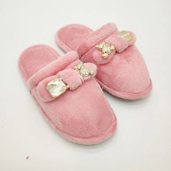 Ayıcık Papyonlu Model Kadın Terlik Pudra Renk - 11