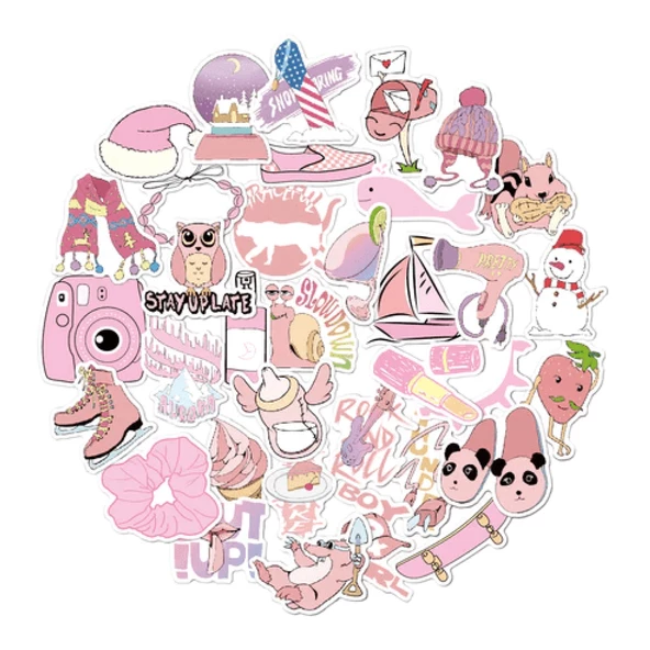 Pembe Tema 35 adet Sticker