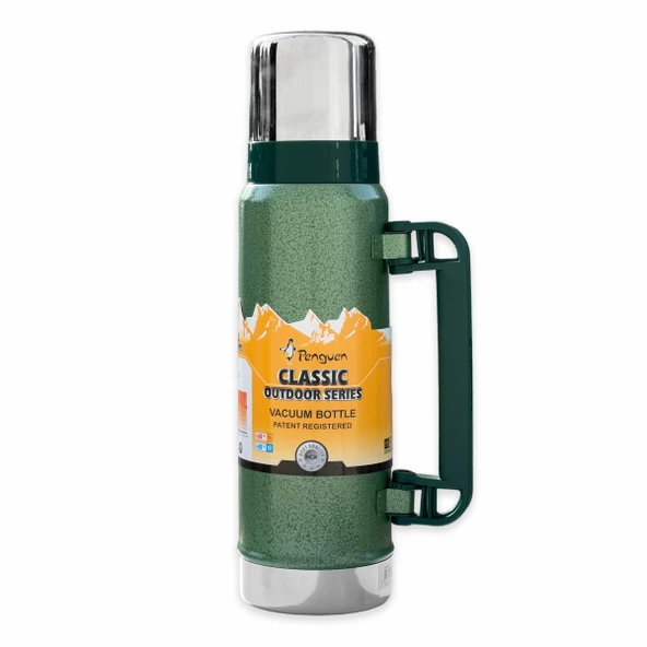 Avcı Termosu - 1,3 LT - Çift Kat Çelik - Penguen - Yeşil (PNG-1130Y)
