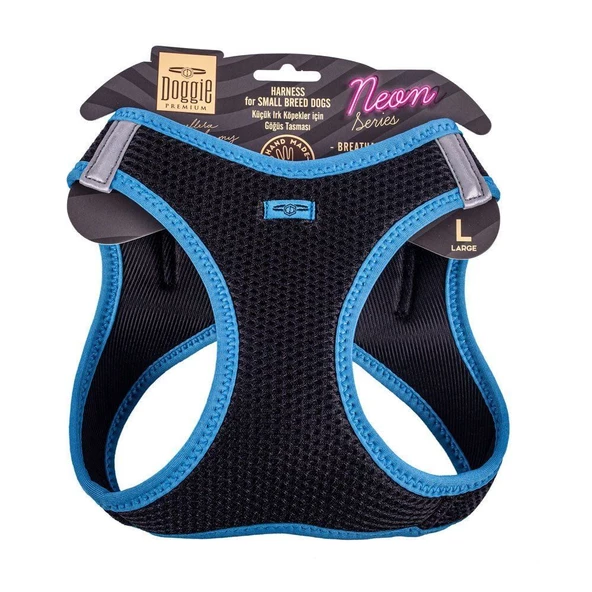 Doggie Havalı Dokuma Neon Küçük Irk Göğüs Tasması Mavi 42-48 cm (ANG-L)