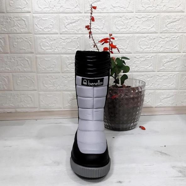 Benetton 50027 Gri-Siyah İçi Kürklü Fermuarlı Kaymaz Bayan Kar Botu - 6