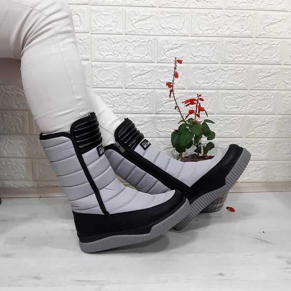 Benetton 50027 Gri-Siyah İçi Kürklü Fermuarlı Kaymaz Bayan Kar Botu - 2