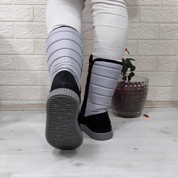 Benetton 50027 Gri-Siyah İçi Kürklü Fermuarlı Kaymaz Bayan Kar Botu - 5