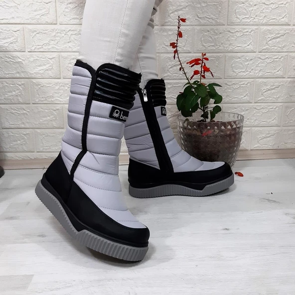 Benetton 50027 Gri-Siyah İçi Kürklü Fermuarlı Kaymaz Bayan Kar Botu - 3