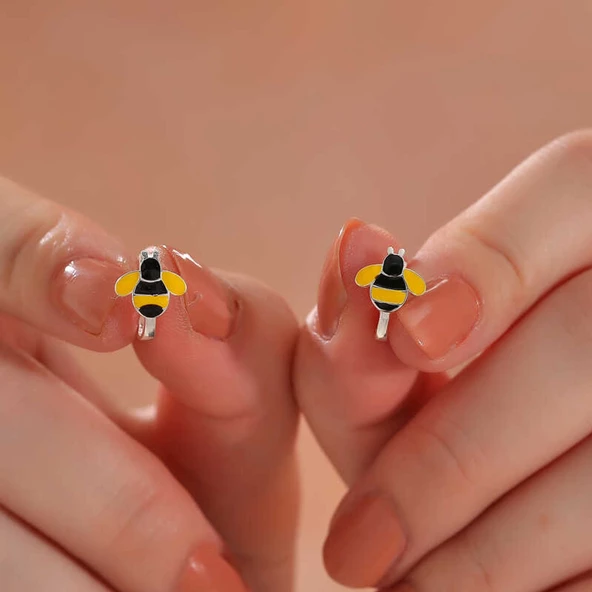 Lucky Life 925 Ayar Gumuss Arı Çocuk Küpesi - 2