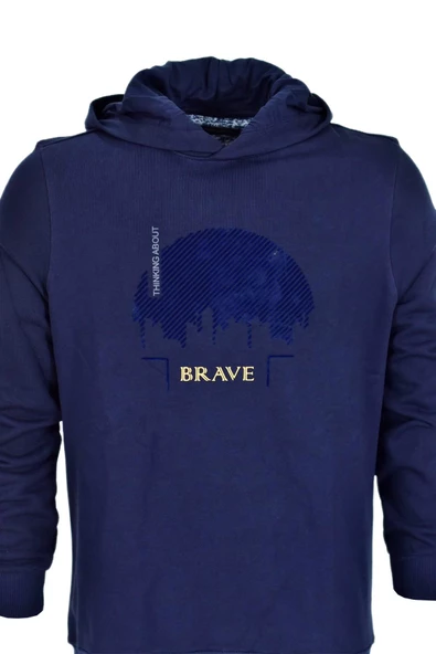 Erkek Kapüşonlu Baskılı Basic Sweatshirt R2219 BGL-ST03193 - Resim 10